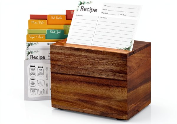 DRASTAR Acacia Recipe Card Box 50-100 Cards Portable Hinged Organizer-0