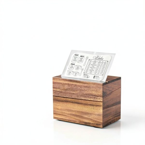 DRASTAR Acacia Recipe Card Box 50-100 Cards Portable Hinged Organizer-3