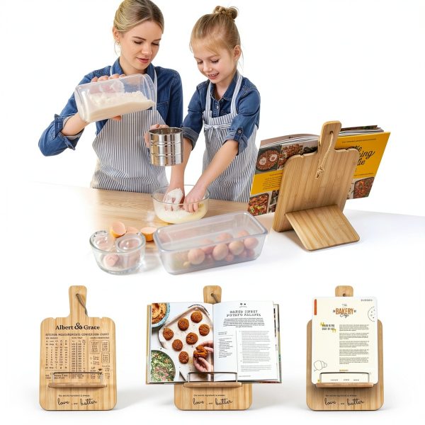 Bamboo Cookbook Stand by Albert Grace Adjustable Foldable Holder-4