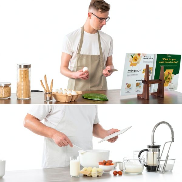 Cookbook Stand DEBETOOL CB-001 Brown Wood Handstitched Compact Stand-2