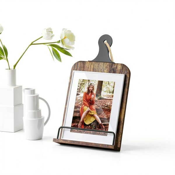 KLM Wooden Cookbook Stand GL-01 Brown Metal Wood Adjustable-4