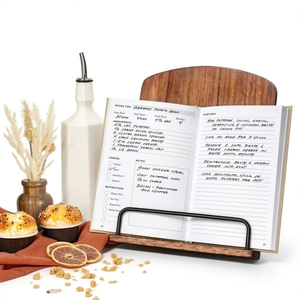 ZICOTO Walnut Wood Cookbook Stand Adjustable Kitchen Book Holder Model-1