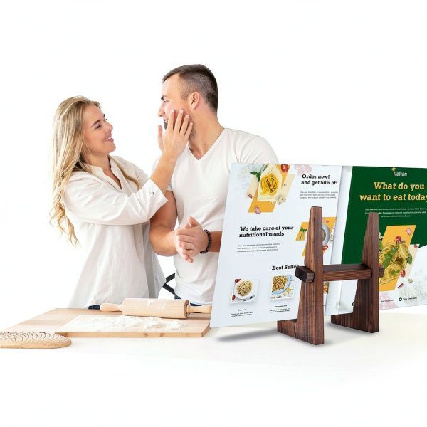 Cookbook Stand DEBETOOL CB-001 Brown Wood Handstitched Compact Stand-3