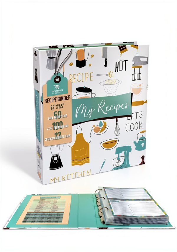 Recipe Binder 8.5x9.5 Inch by Better Kitchen with 100 Cards-0