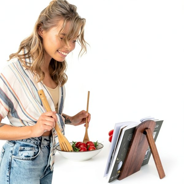 ZICOTO Walnut Wood Cookbook Stand Adjustable Kitchen Book Holder Model-6